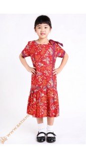 Dres Katun Model Potong Pinggang Motif Kupu Kupu Warna Merah